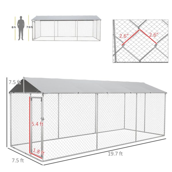 PawHut 19.7' x 7.5' x 7.5' Outdoor Dog Kennel W/ Waterproof Roof - Image 7