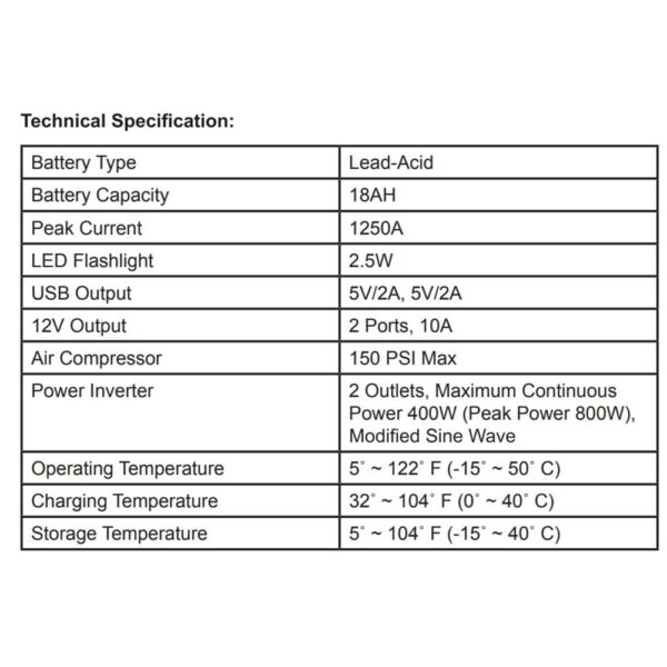 Rechargeable Jump Starter, 1800 Amp Battery Jump Starter with Air Compressor Car Tire Inflator - Image 6