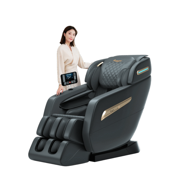 2024 4D Zero Gravity Massage Chair, Full Body Shiatsu Recliner with Yoga Stretching, SL Track, Intelligent Voice Control, Calf Kneading, Calfrest Extension, Premium Black Leather - Image 21
